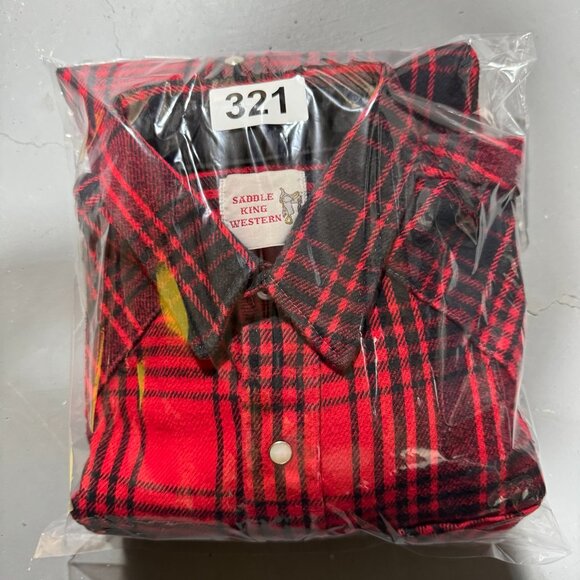 Saddle King Western Pearl Snap Flannel Shirt Men's M Red Plaid Thick Long Sleeve - Picture 9 of 9